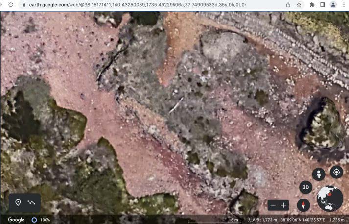 図１１　Google Earth　現在　地蔵岳の中央付近の緑の部分（図１０の拡大）の画像