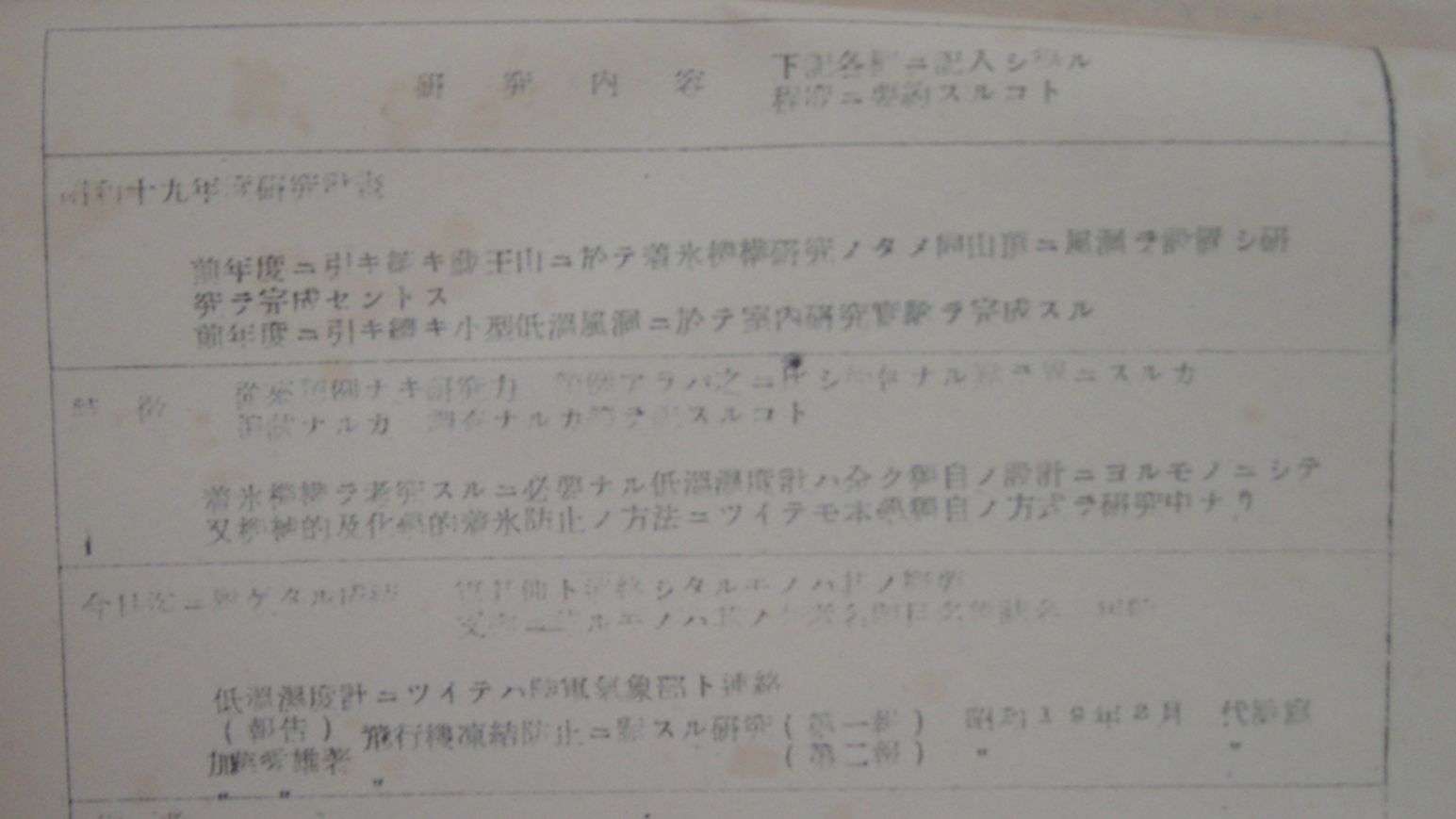 図４　昭和19年度の科研費申請書（大久保準三文書：東北大学史料館所蔵）の画像