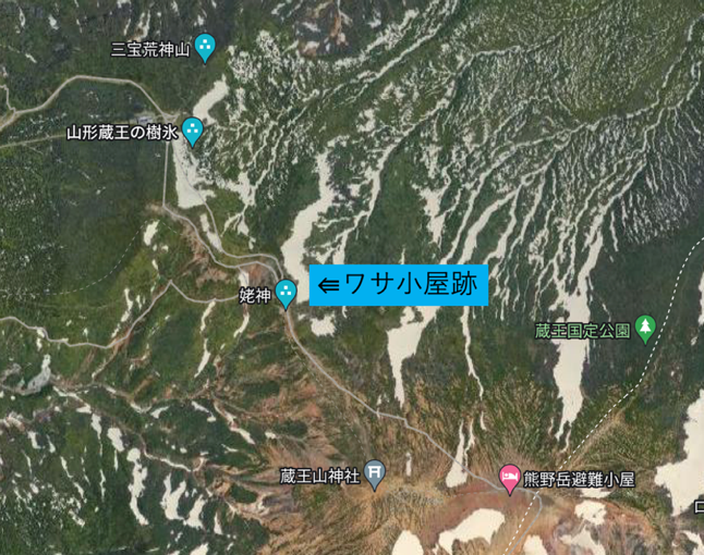 図１　ワサ小屋跡・姥神（Google Map）の画像